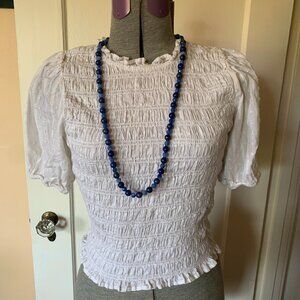 Lapis Lazuli & Blue Quartz Round Stone Beads Necklace Adjustable Clasp 35" Long